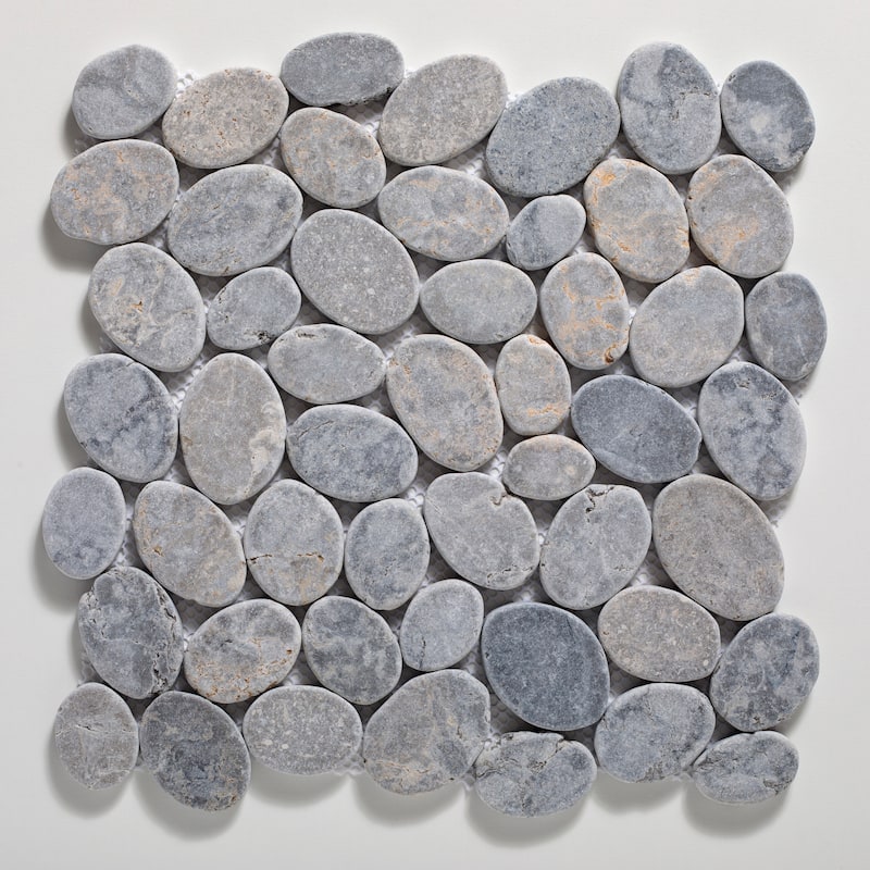 Coin Marble 11 in. x 11 in. Marble Mesh-Mounted Mosaic Wall and Floor Tile - Grey - 11 in. x 11 in.