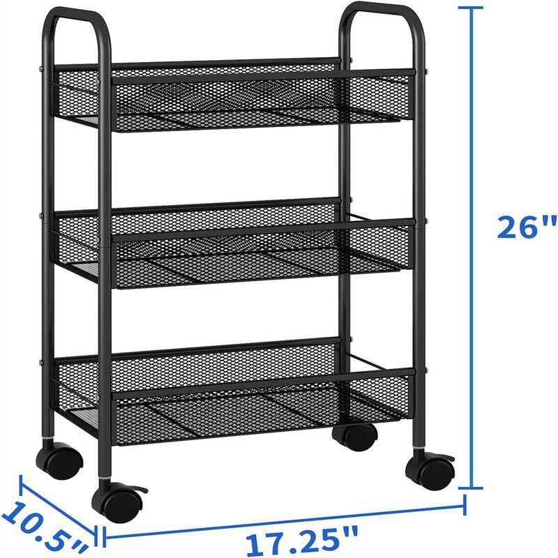 3 Tier Rolling Storage Cart - 17.25"D x 10.5"W x 26"H