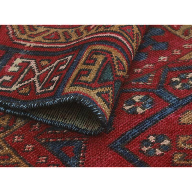 Fine Vintage Distressed Clarke Red/Navy Runner - 3'2" x 10'4"