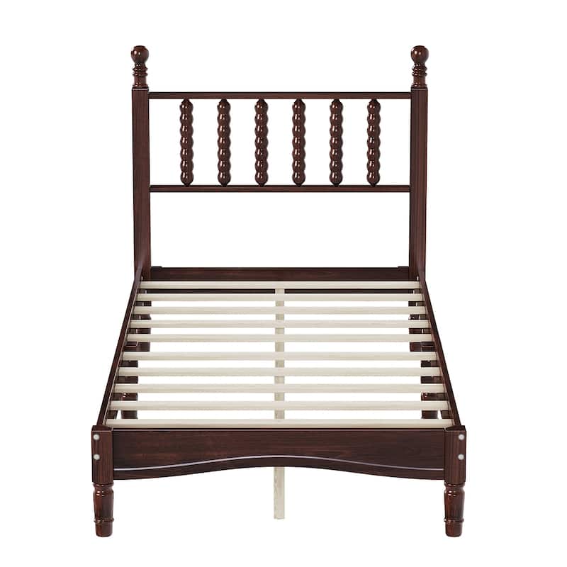 Twin/Full/Queen/King Retro Style Wood Platform Bed with Gourd Headboard and Wooden Slat Support