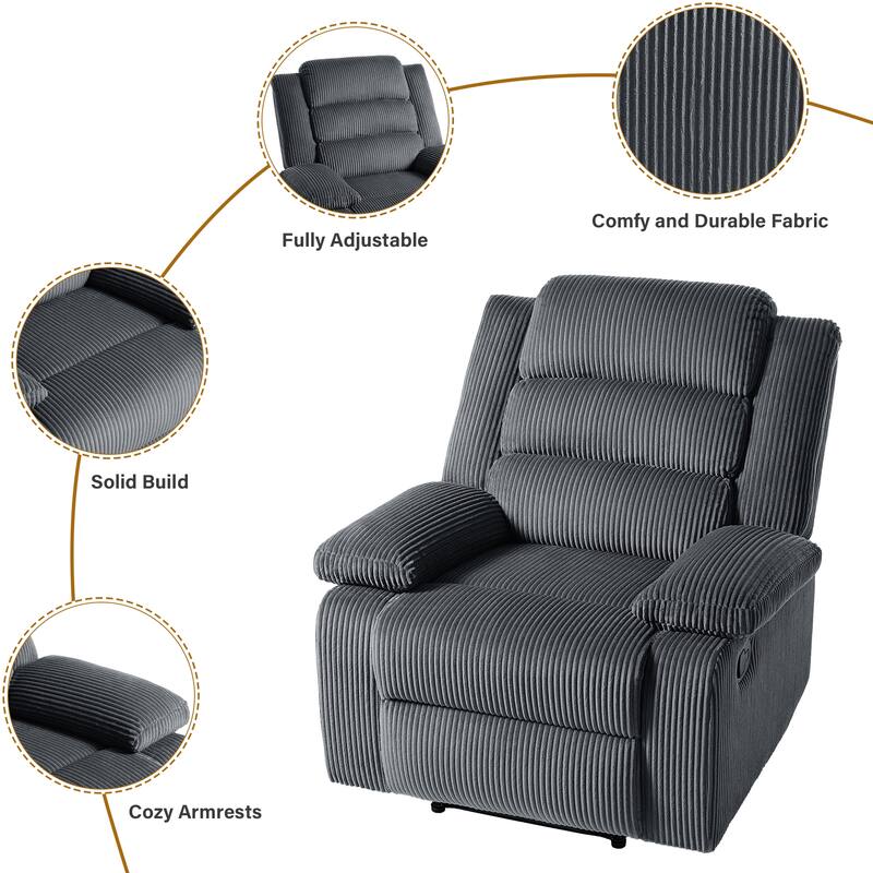 Classic Corduroy Upholstered Push Back Manual Recliner Chair(Set of 2)