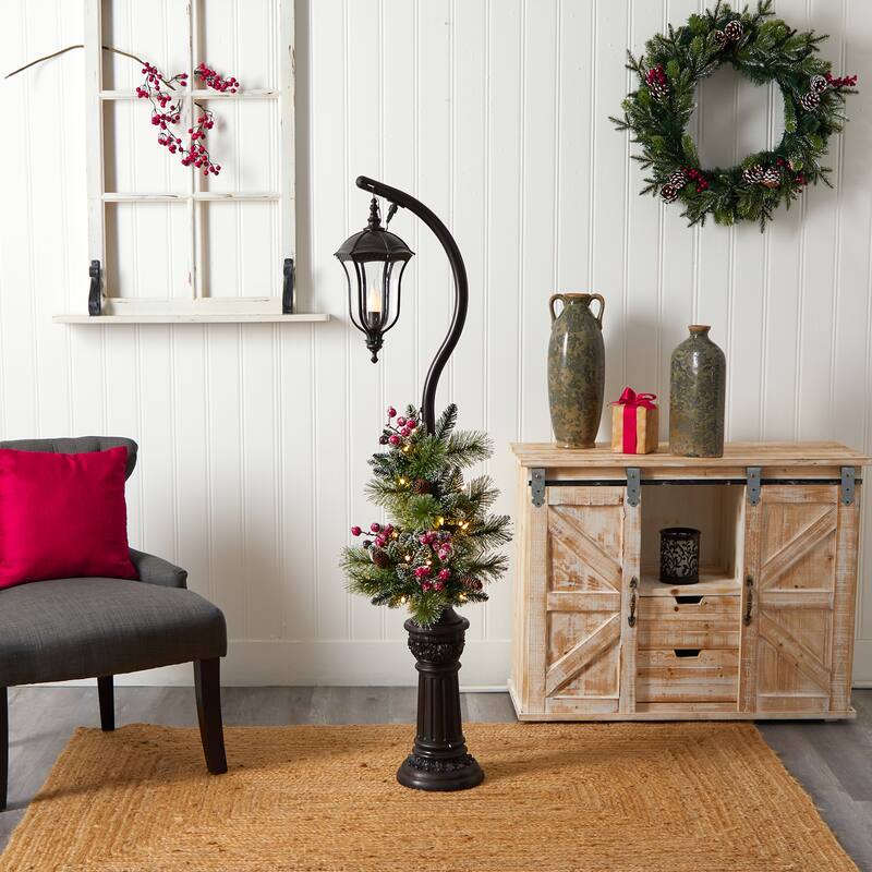 5' Berries and Pinecone LED Lighted Christmas Lamp Post