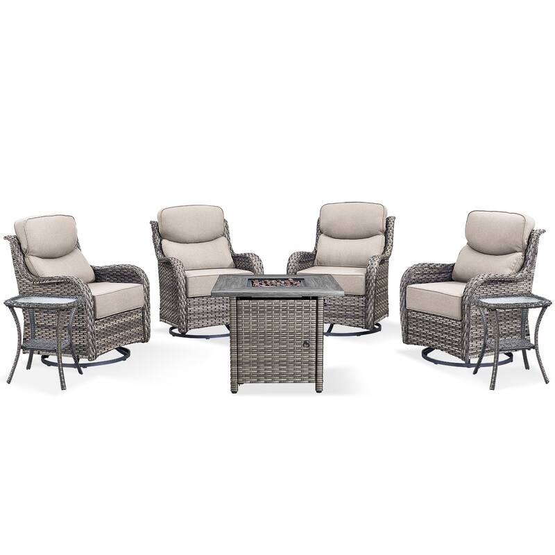 Pocassy 7 Pieces Outdoor 6" Swivel Chairs with Fire Pit Table