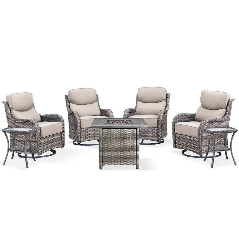 Pocassy Outdoor 6" Swivel Chairs with Fire Pit Table
