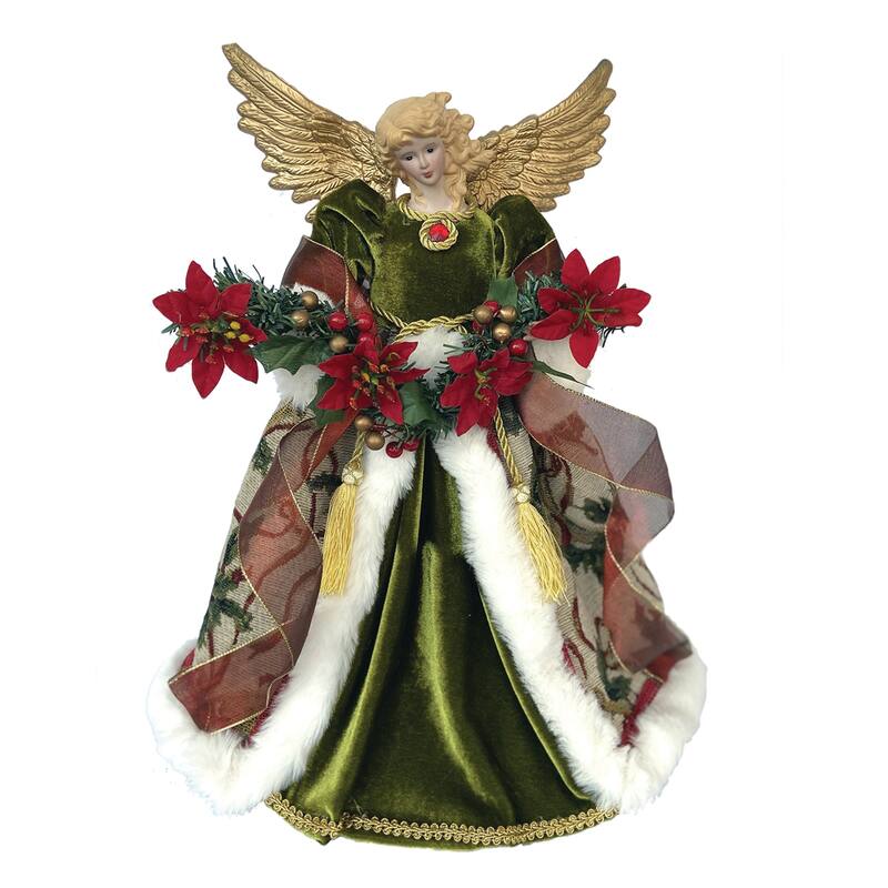 16 inch Poinsetta Angel - green