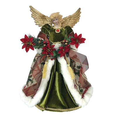 16 inch Poinsetta Angel - green