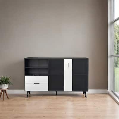 Two-Door Storage Cabinet with 2 Drawers and Metal Handles