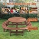 preview thumbnail 3 of 7, 10-12 Person Outdoor Patio Fir Wood Round Picnic Dining Set with Built-in Benches and Umbrella Hole