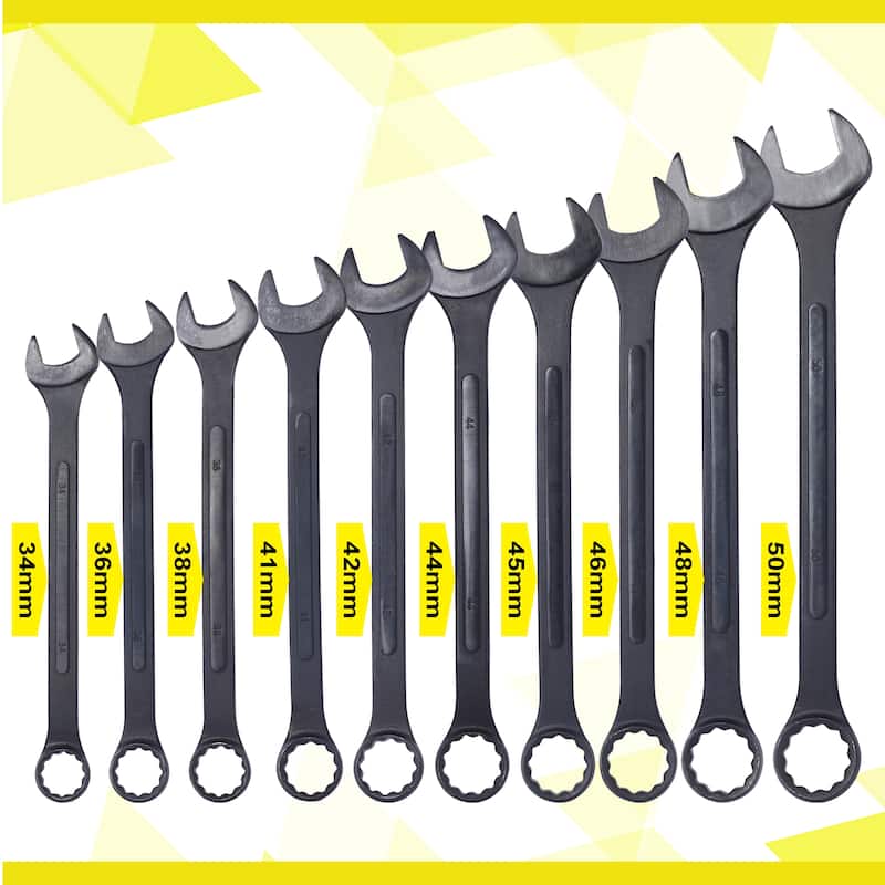 Metric Jumbo Combination Wrench Set Extra Large, 10 PC Metric Black-Oxide Jumbo Combo Wrench Set with pouch