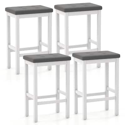 Gymax 24'' Upholstered Bar Stools Set of 4 Home Kitchen Stools w/