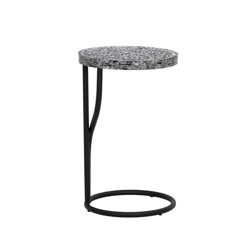 Padget Black Capiz Round Metal Side Table
