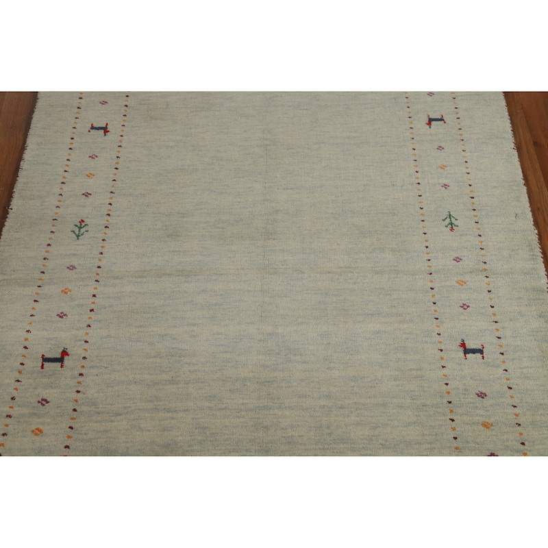 Hand Knotted Oriental 100% Wool Carpet Tribal Animal Pictorial Green Gabbeh Area Rug - 5' 10'' X 3' 11''
