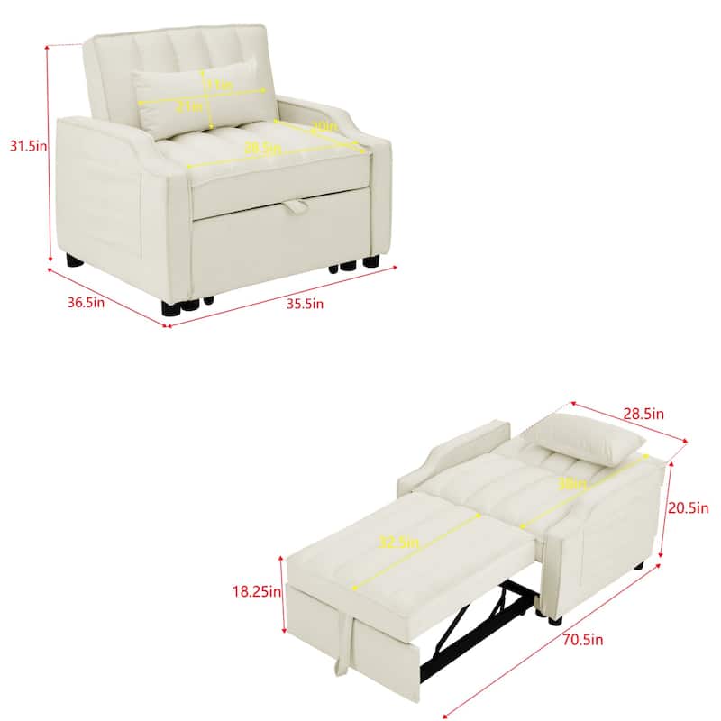 3 in 1 Pull Out Living Room Velvet Single Armchair Sofa Couch Bed