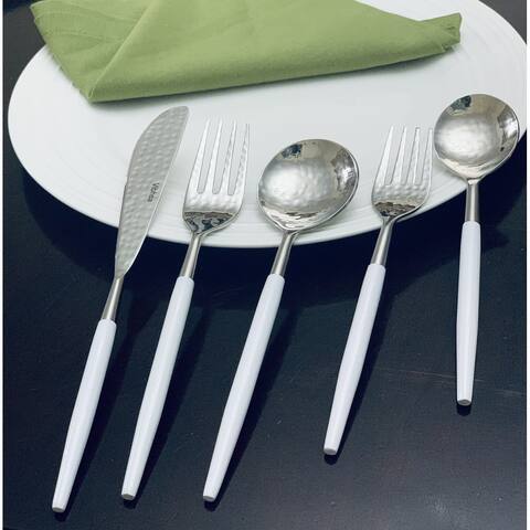 Vibhsa Hammered Flatware set of 20 pieces (Silver, White)