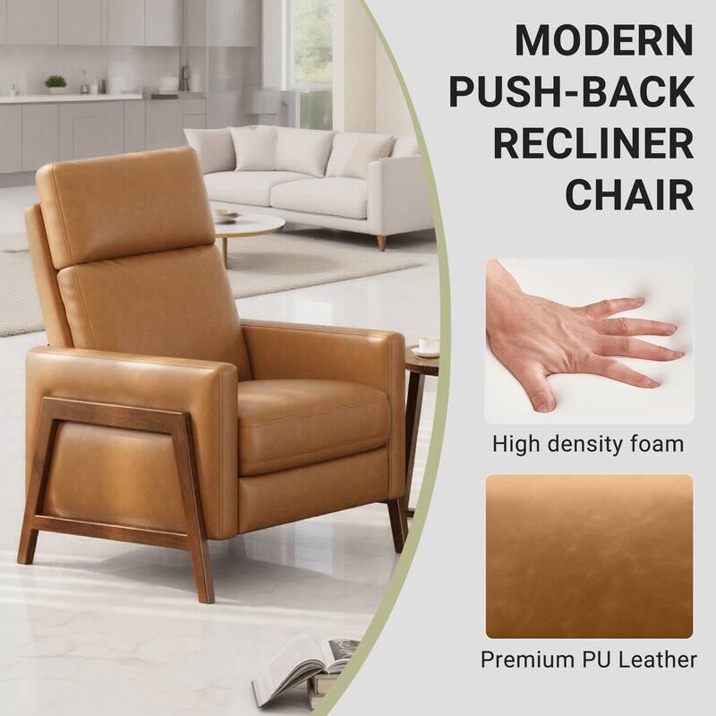Push Back Comfy Modern Upholstered Wingback Recliner Chair