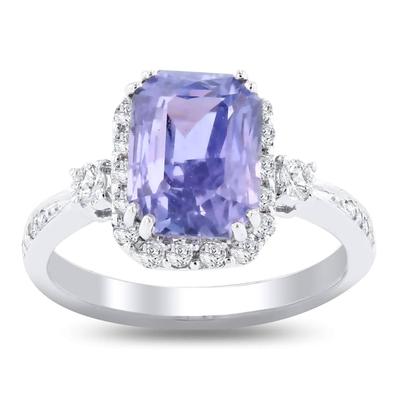 Auriya 18k White Gold 4ct Rare Sapphire and 3/8ct TDW Diamond Ring