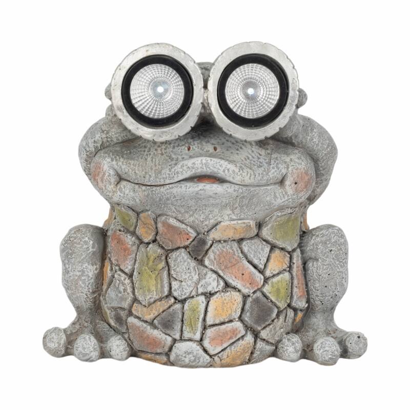 Resin Frog Statuary Solar-Powered Light-Up Goggles and Mosaic Texture - Polyresin - Mosaic Gray