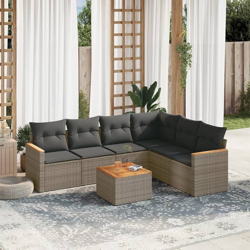 vidaXL Garden Sofa Set Black - 24.4 x 24.4 x 27.2 - Gray Large With table