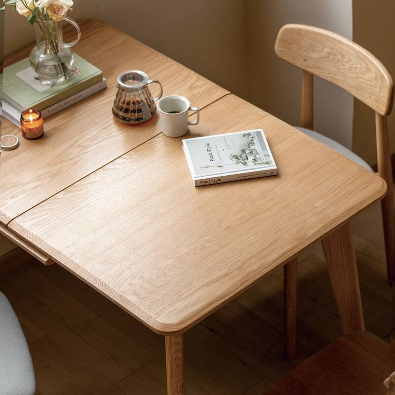 GDFStudio - Belvidere Mid-Century Solid Oak Extendable Dining Table with Telescopic Design - 59.06"W