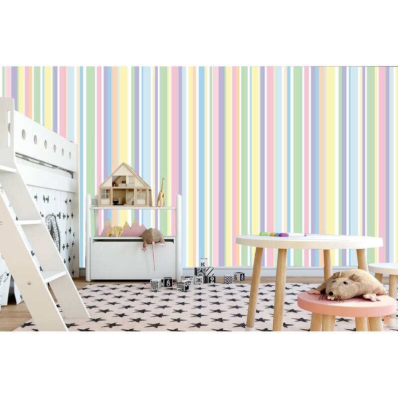 Multicolored Strips Removable Wallpaper - 10'ft H x 24''inch W