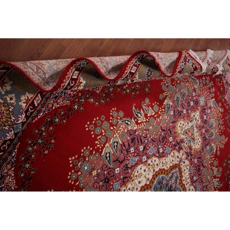 Paisley Red Floral Kashan Turkish Area Rug Bedroom Machine Made Carpet - 9'8" x 12'9"