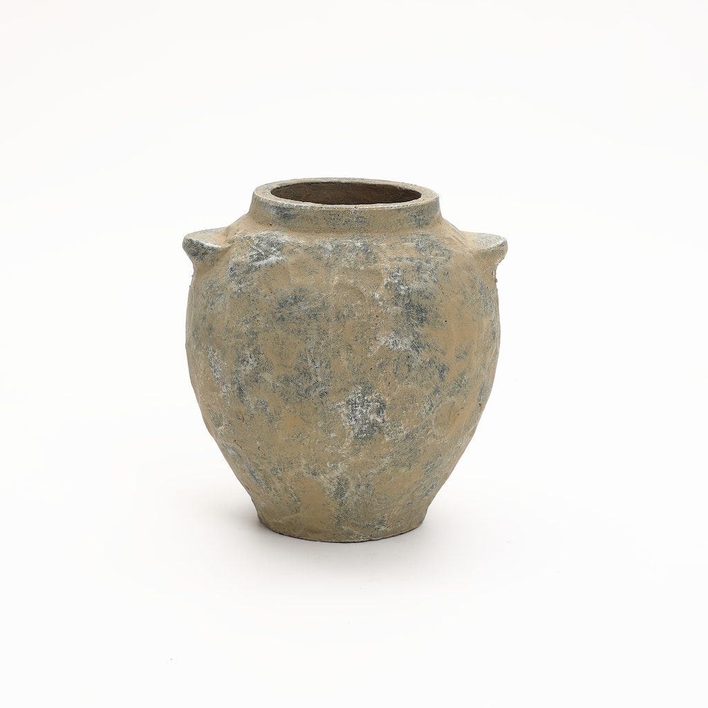 Old-World Brown with Gray 11" Tall Round Terracotta Vase with Handles