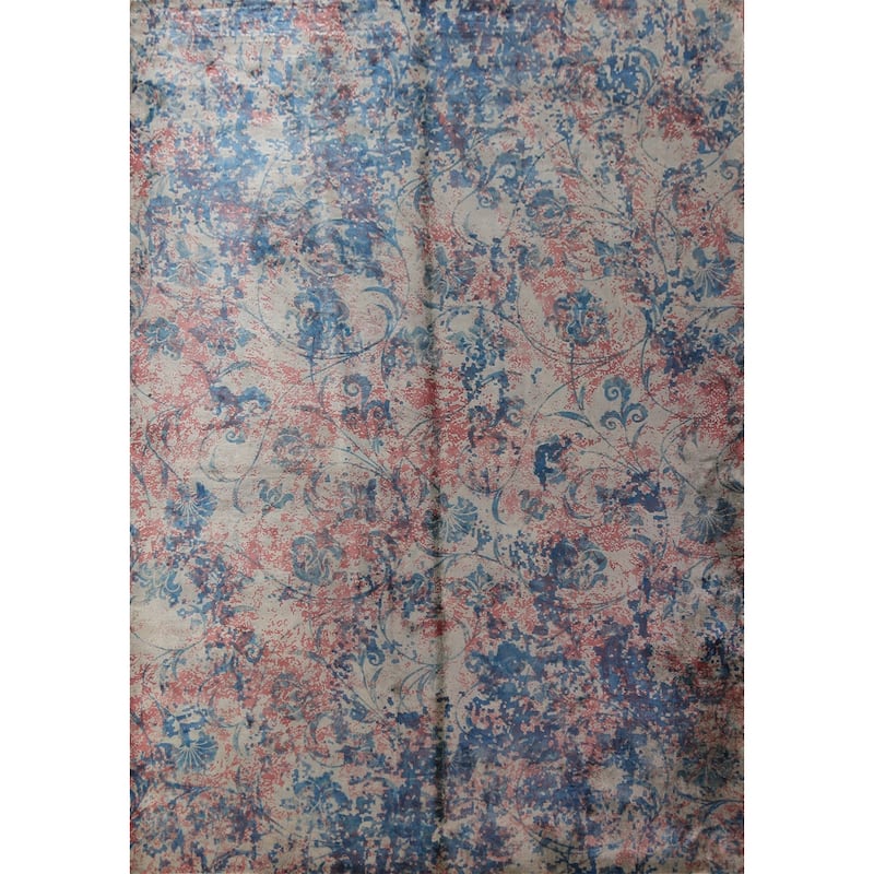 All-Over Floral Abstract Indian Area Rug Handmade Wool Carpet - 6'5"x 9'4"