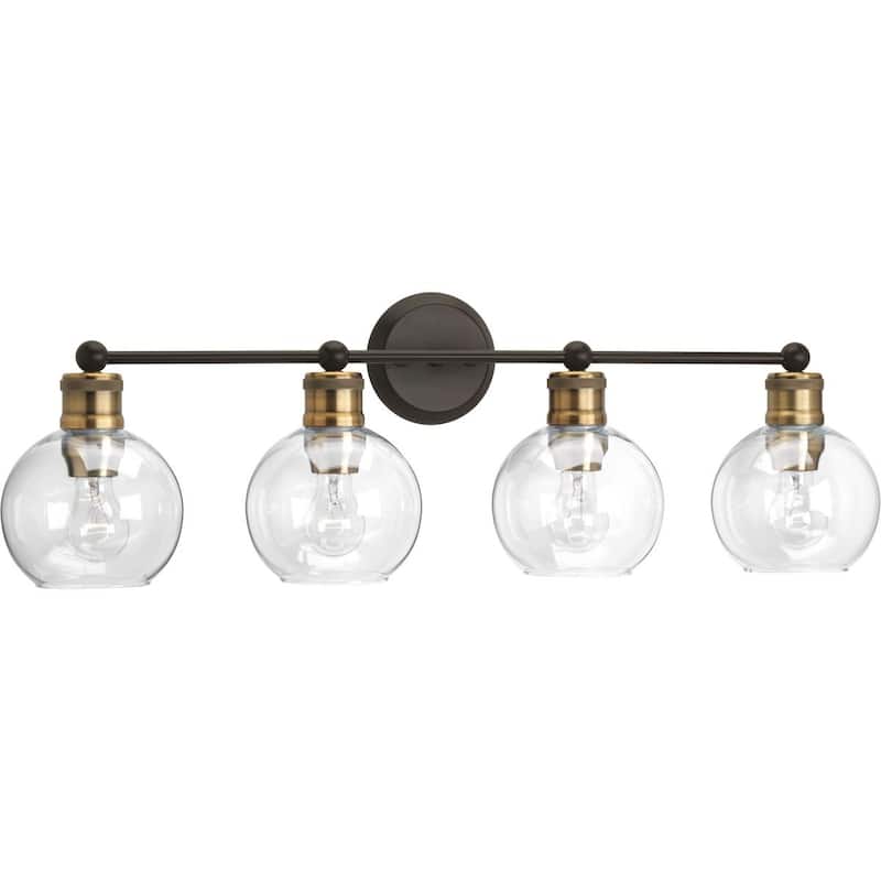 Hansford Collection 4-Light Antique Bronze Clear Glass Coastal Bath Vanity Light