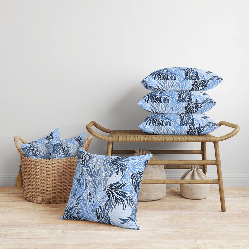 Leafy Whirl Faux Suede Reversible Throw Pillow White and Blue