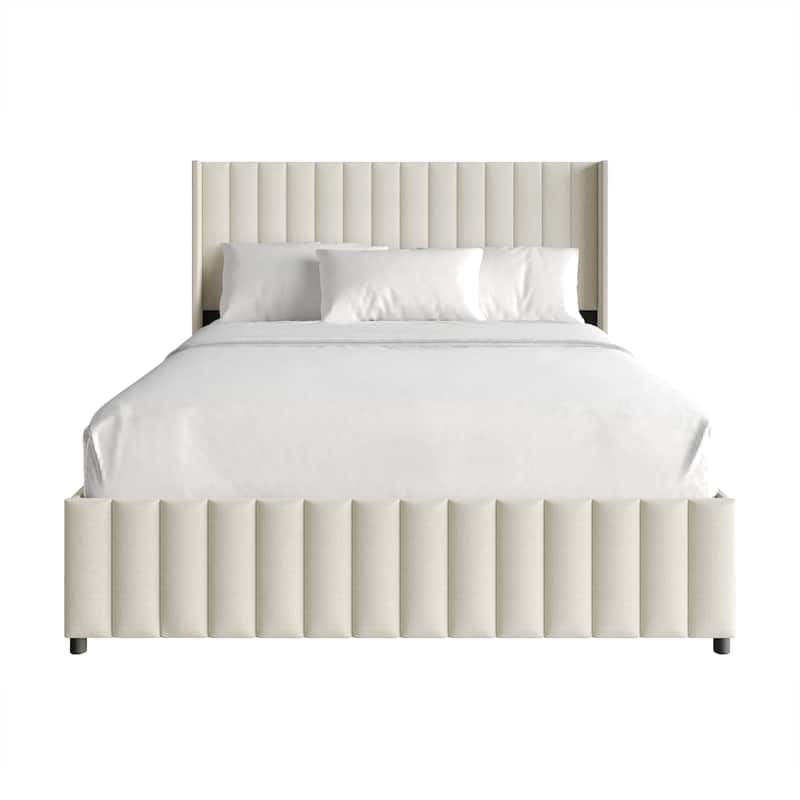 CraftPorch Minimalist Wingback Platform Lift Up Storage Bed - Beige - Full