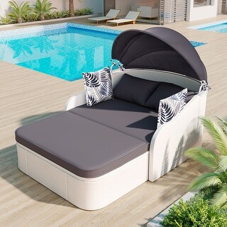 Outdoor Sunbed with Adjustable Canopy Patio Lounge Chair Rattan Daybed Chaise Lounge Chair or Garden Lawn Backyard Bed Bath Beyond 37625862