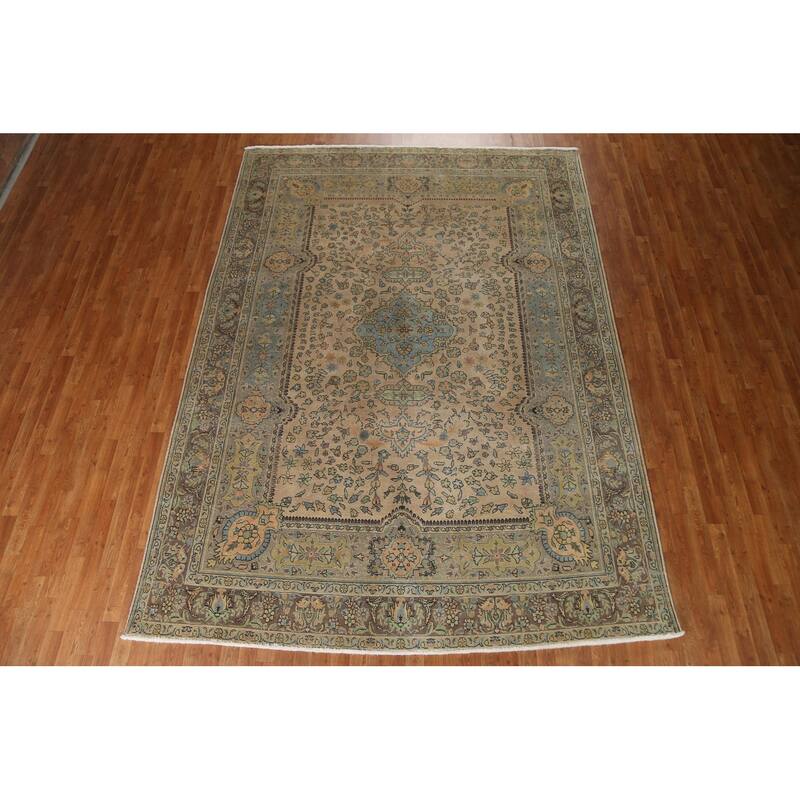 Hand Knotted Oriental 100% Wool Carpet Traditional Floral Brown Tabriz Area Rug - 11' 7'' X 8' 3''