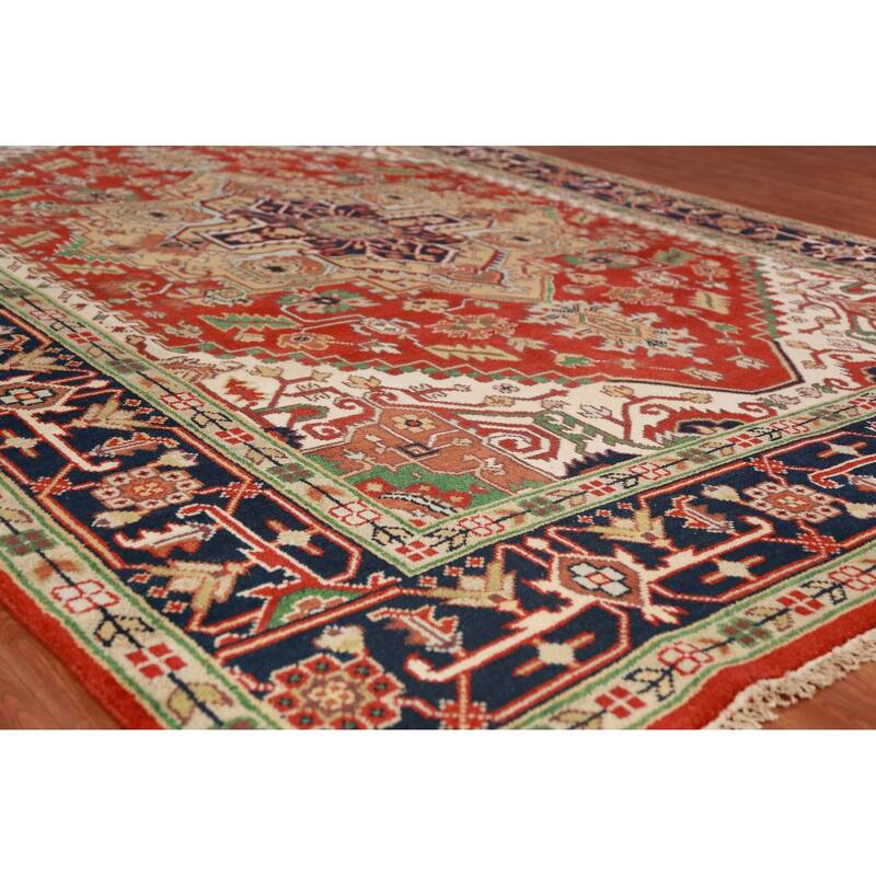 Geometric Medallion Heriz Serapi Area Rug Hand-Knotted Wool Carpet - 8'11"x 11'9"