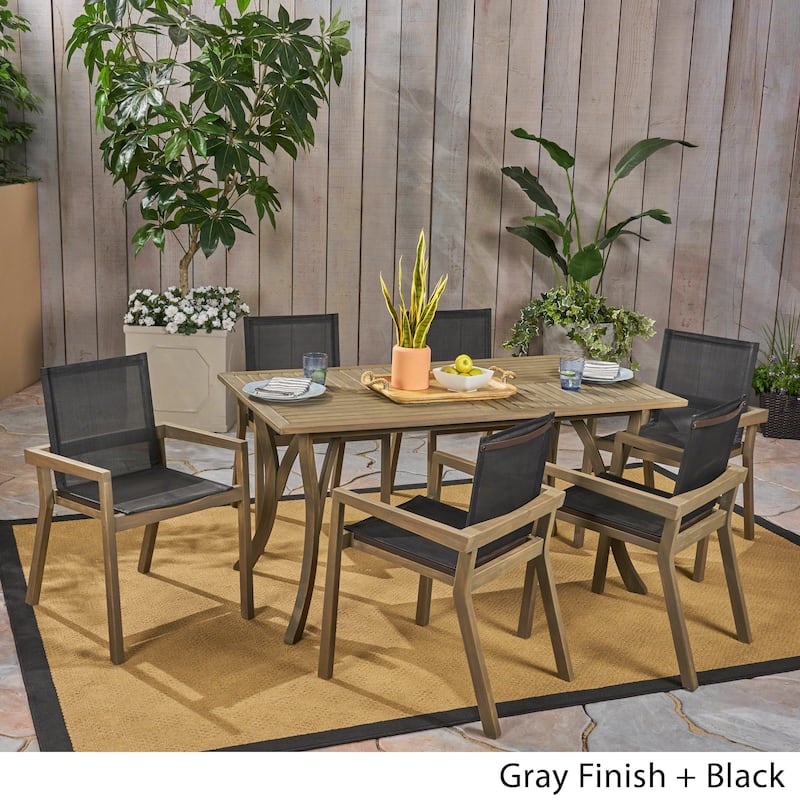 Shanter Outdoor Acacia Wood 7 Piece Dining Set with Mesh Seats by Christopher Knight Home