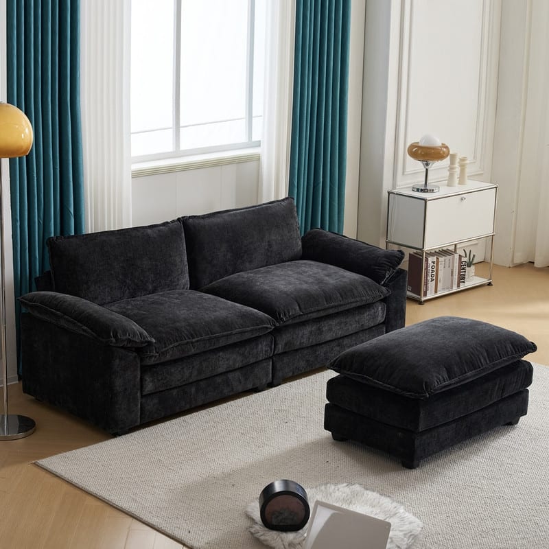 217*141*85 Chenille Two-Seater With Footstool Double Bag Indoor Double Sofa - 2+1