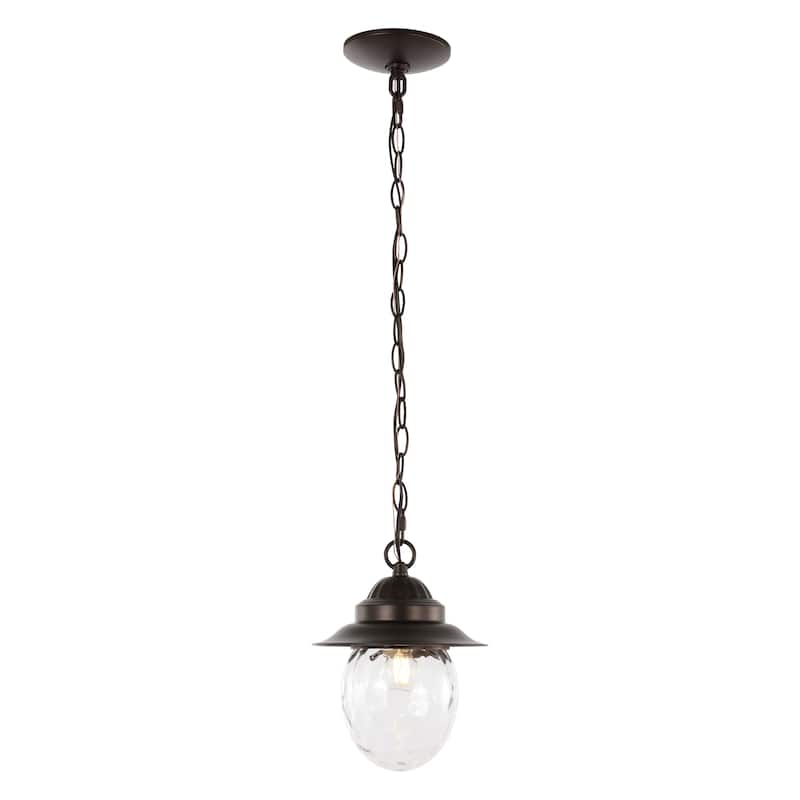 Glendale 8.25" 1-Light Farmhouse Industrial Iron/Glass Outdoor LED Pendant, Oil Rubbed Bronze/Clear by JONATHAN Y - Oil Rubbed Bronze/Clear