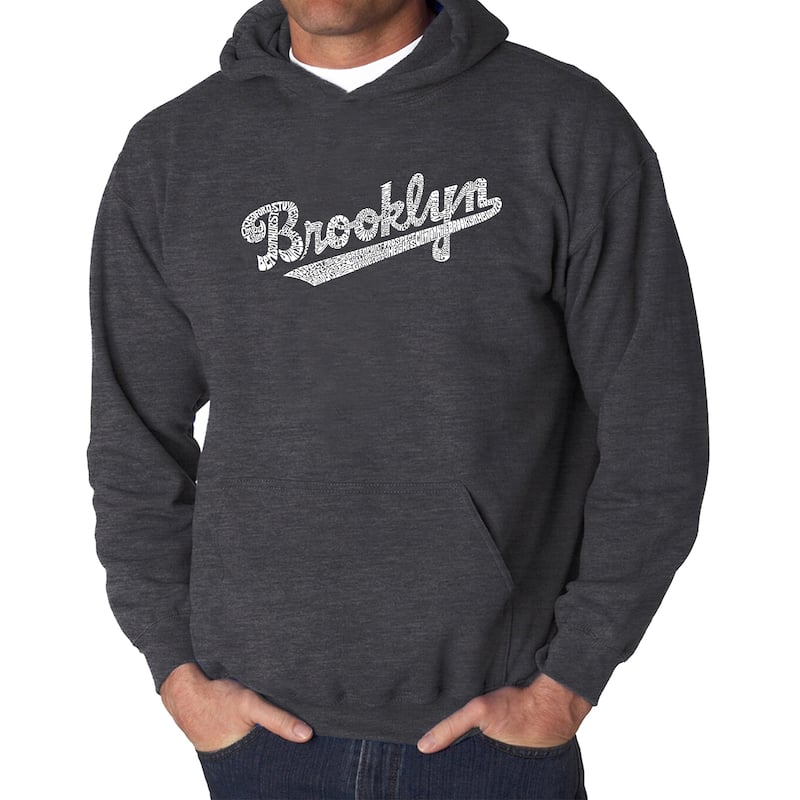 LA Pop Art Men's Word Art Hooded Sweatshirt - New Brooklyn - Grey - L