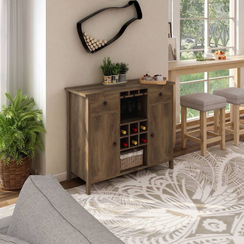 DH BASIC Rustic Distressed Walnut 42" Buffet with Wine Grid by Denhour - Distressed Walnut