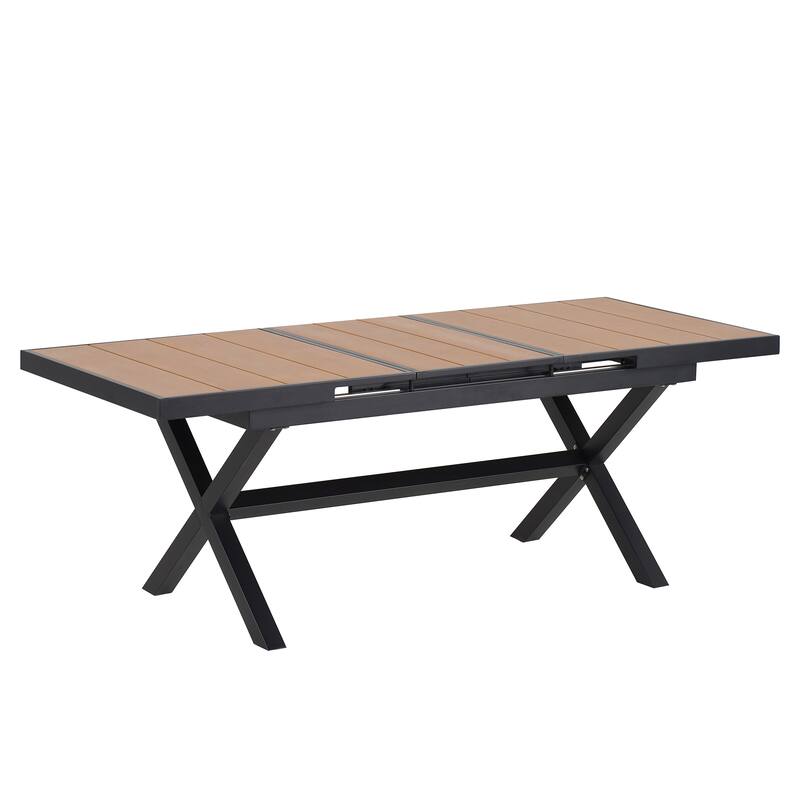 Outdoor Dining Set with 6 Chairs and X-Shaped Legs Extendable Table, Aluminum Patio Dining Table Set
