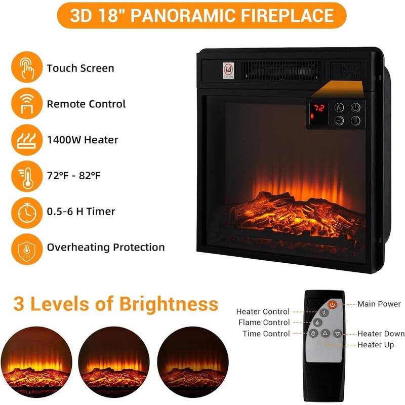 TV Stand For TVs Up To 60" With 18" Electric Fireplace Included, Overheat Protection