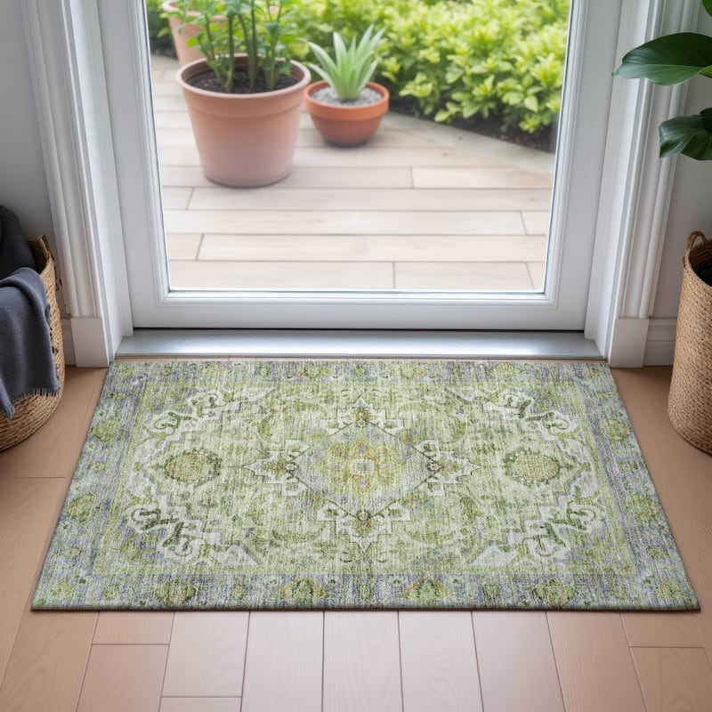 Machine Washable Indoor/Outdoor Traditional Vintage Chantille Rug