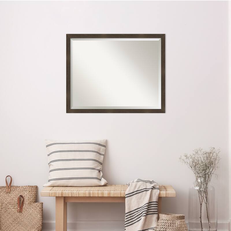 Woodgrain Stripe Beveled Wood Framed Wall Mirror