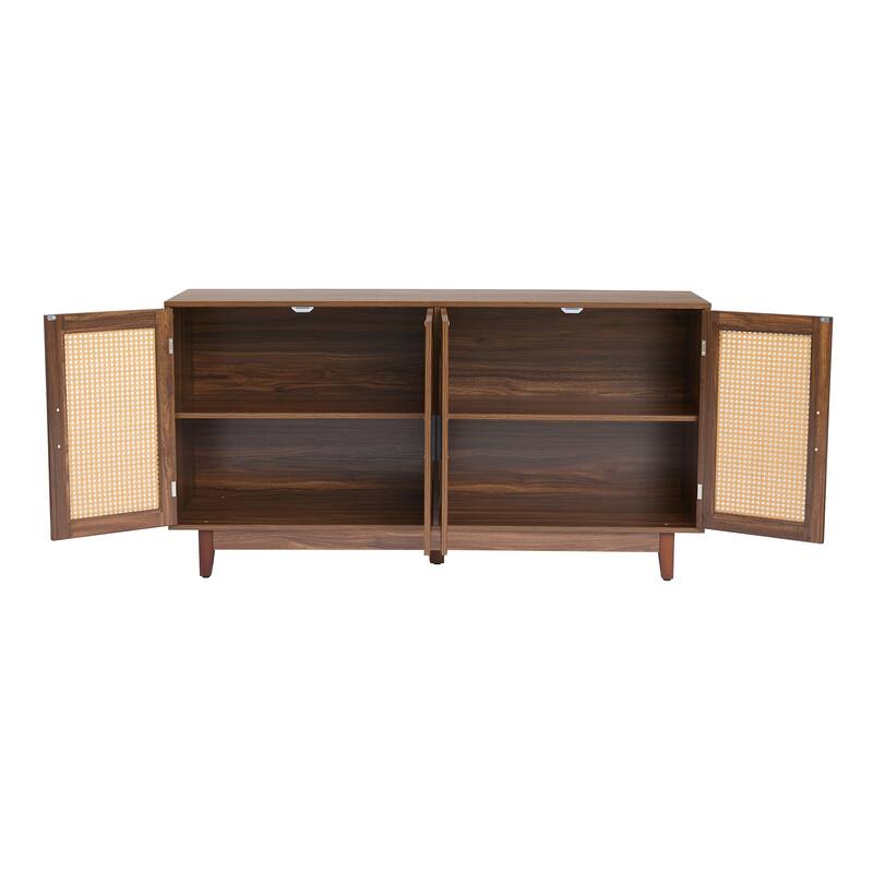 Rattan Accent Cabinet Storage Sideboard Buffet with 4 Doors
