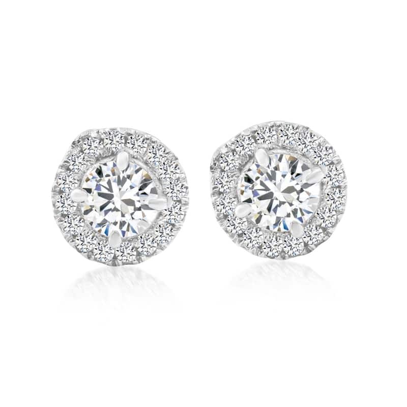 1/2 Ct Halo Diamond Studs White Gold Push Back