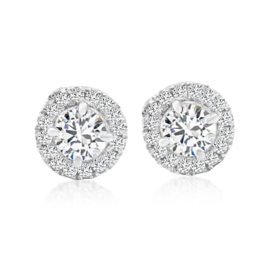 1/2 Ct Halo Diamond Studs White Gold Push Back