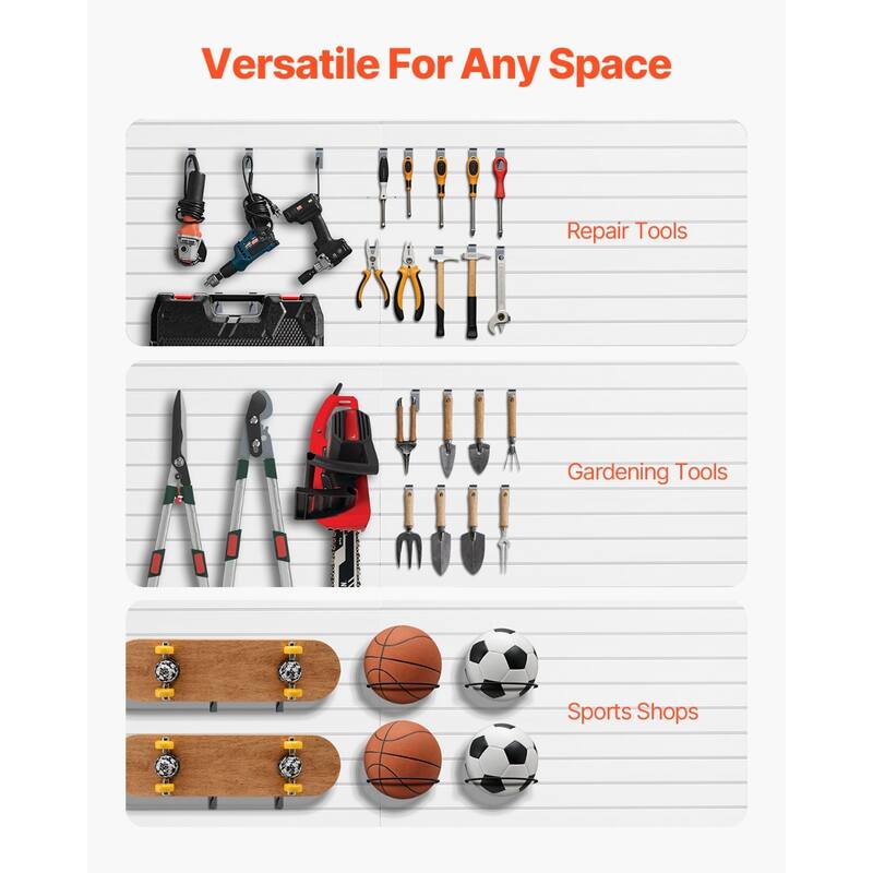 8 x 4 Feet Wall Paneling PVC Garage Slatwall with Accessories Suitable for Both Indoor and Outdoor Use