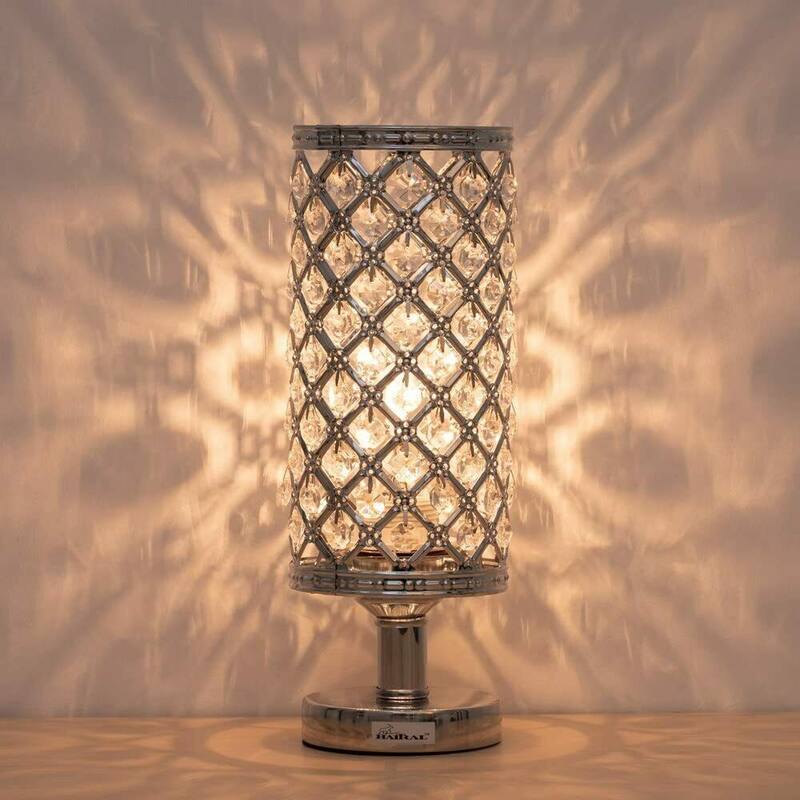 Crystal Vintage Gold Table Lamp with Clear Crystal Beads Metal Base - 1PCS - Silver