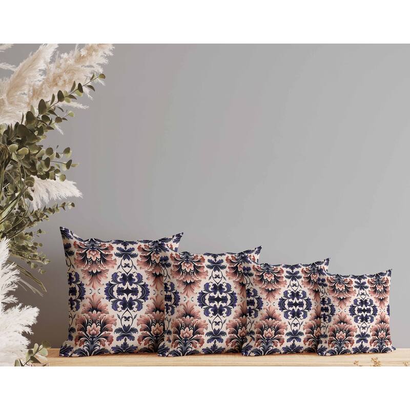 Damask Rapture Faux Suede Reversible Throw Pillow Grey and Blue
