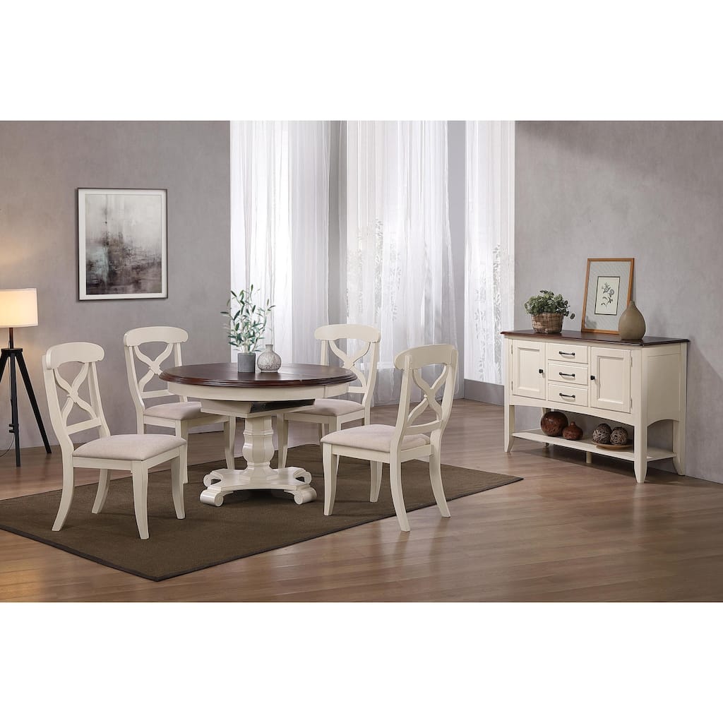 30 in. H, 7 -Piece Brown Round Wood Top with High Cross Back 6 Seating Dining Room Set