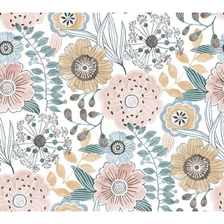 York Wallcoverings Artistic Bouquet Ochre and Ocean Wallpaper